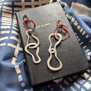 🆕 RARE Martha Sturdy 80s Sculpture Earrings Sterling Texture Pear Drop Red Cord